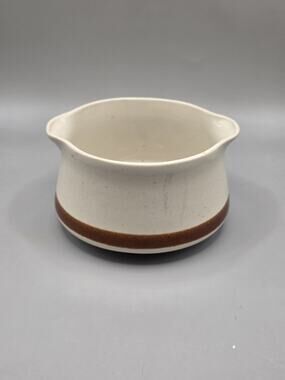 Vtg The Woodhaven Collection Stoneware Double Spout Gravy Boat Japan Brown Band